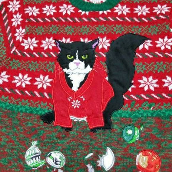 UGLY CHRISTMAS SWEATER Angry Cat XL - Picture 2 of 8